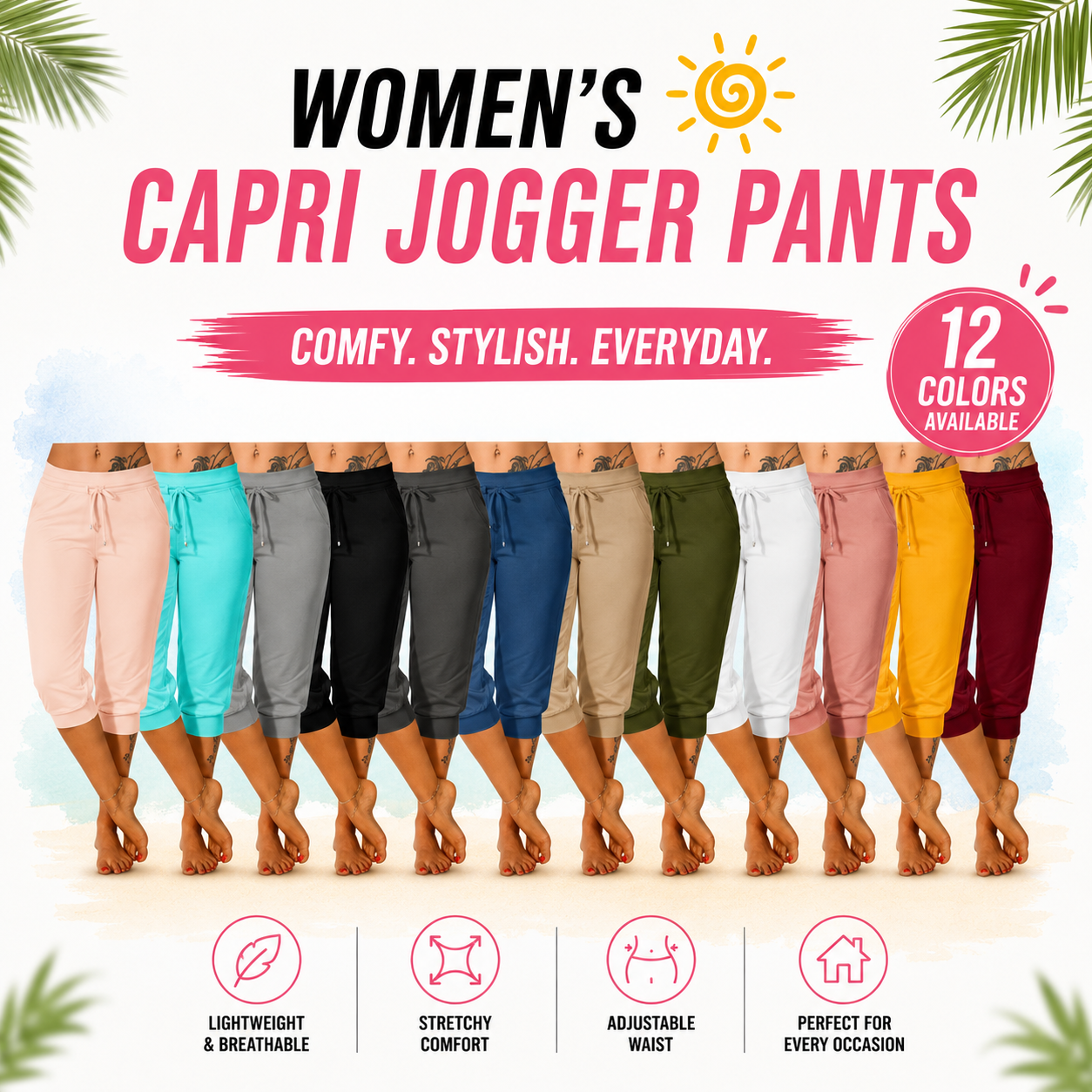 🔥Hot Summer Sale🔥Women’s Drawstring Capri Pants with Pockets for Casual Comfort Wear
