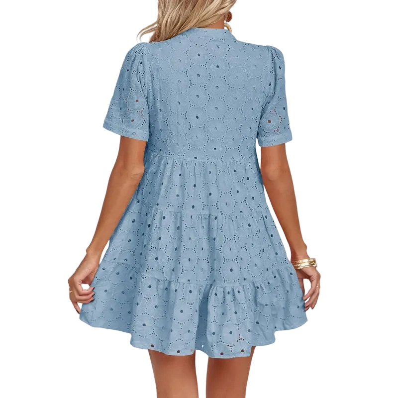 Women's Summer Lace Eyelet V-Neck Babydoll Dress