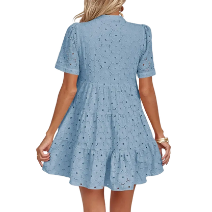 Women's Summer Lace Eyelet V-Neck Babydoll Dress