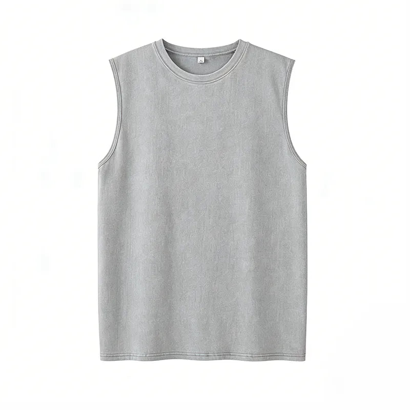 Men’s Vintage Acid-Wash Cotton Sleeveless Tank Top — Perfect for Gym Workouts, Sports & Beach Casual Wear