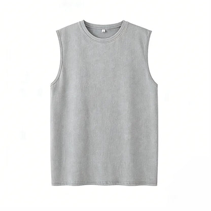 Men’s Vintage Acid-Wash Cotton Sleeveless Tank Top — Perfect for Gym Workouts, Sports & Beach Casual Wear