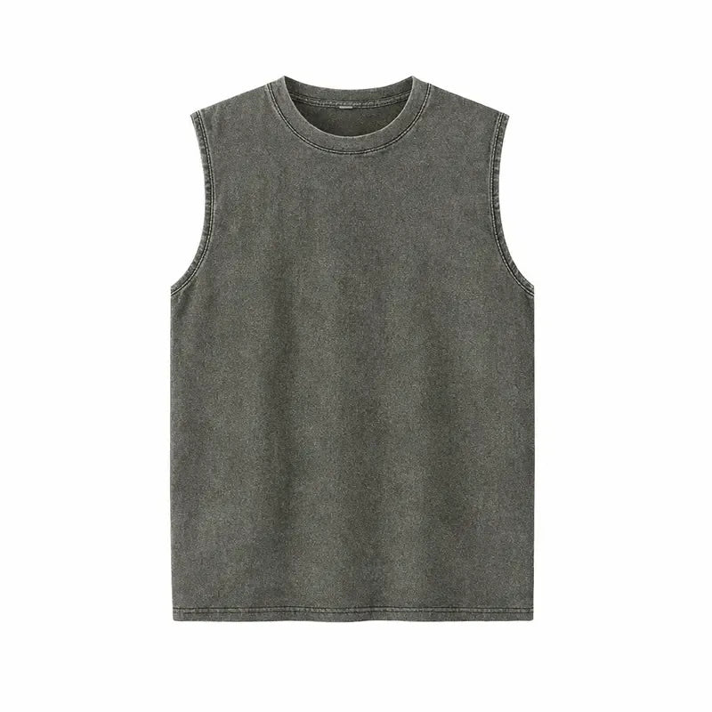 Men’s Vintage Acid-Wash Cotton Sleeveless Tank Top — Perfect for Gym Workouts, Sports & Beach Casual Wear