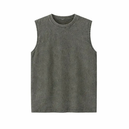 Men’s Vintage Acid-Wash Cotton Sleeveless Tank Top — Perfect for Gym Workouts, Sports & Beach Casual Wear