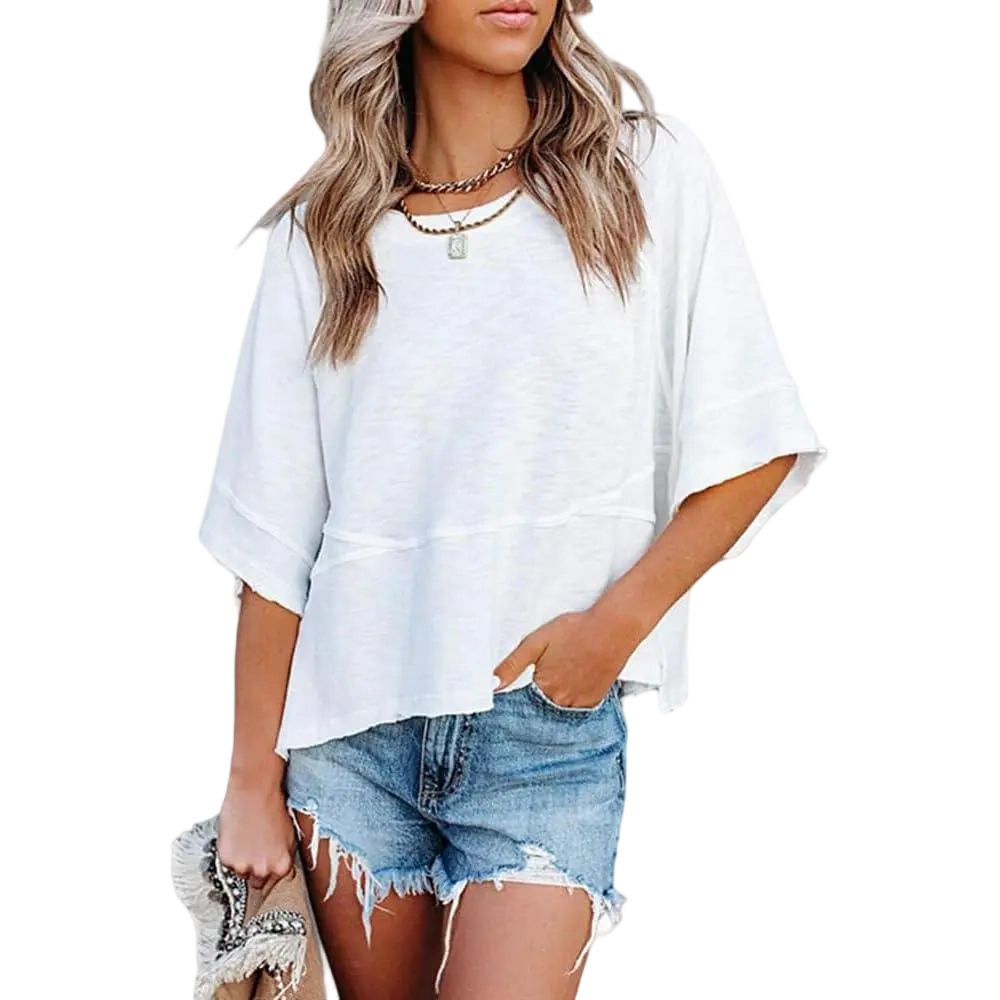 🌸Women's Crewneck Batwing Half Sleeve Top