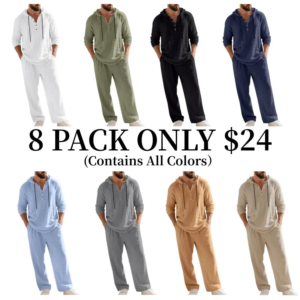 ⚡24.99-HOUR FLASH SALE 🔥Linen Men's Hooded Casual Loose Top & Pants 2-Piece Set