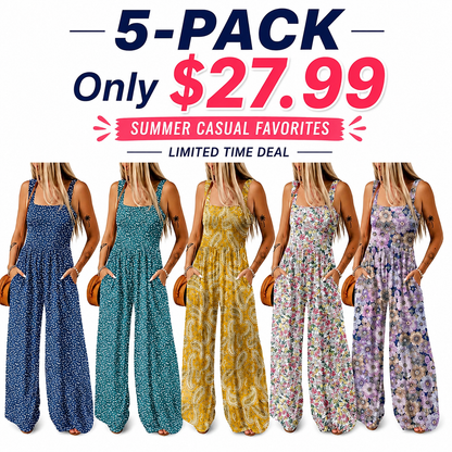 Women’s Casual Print Sleeveless Overalls Jumpsuits