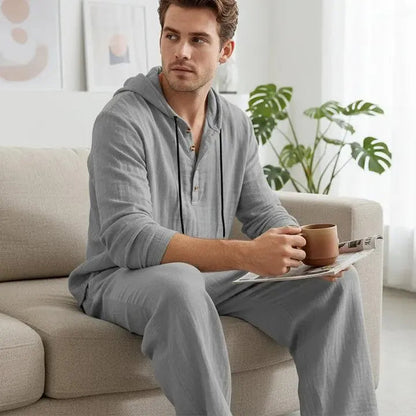 ⚡24.99-HOUR FLASH SALE 🔥Linen Men's Hooded Casual Loose Top & Pants 2-Piece Set