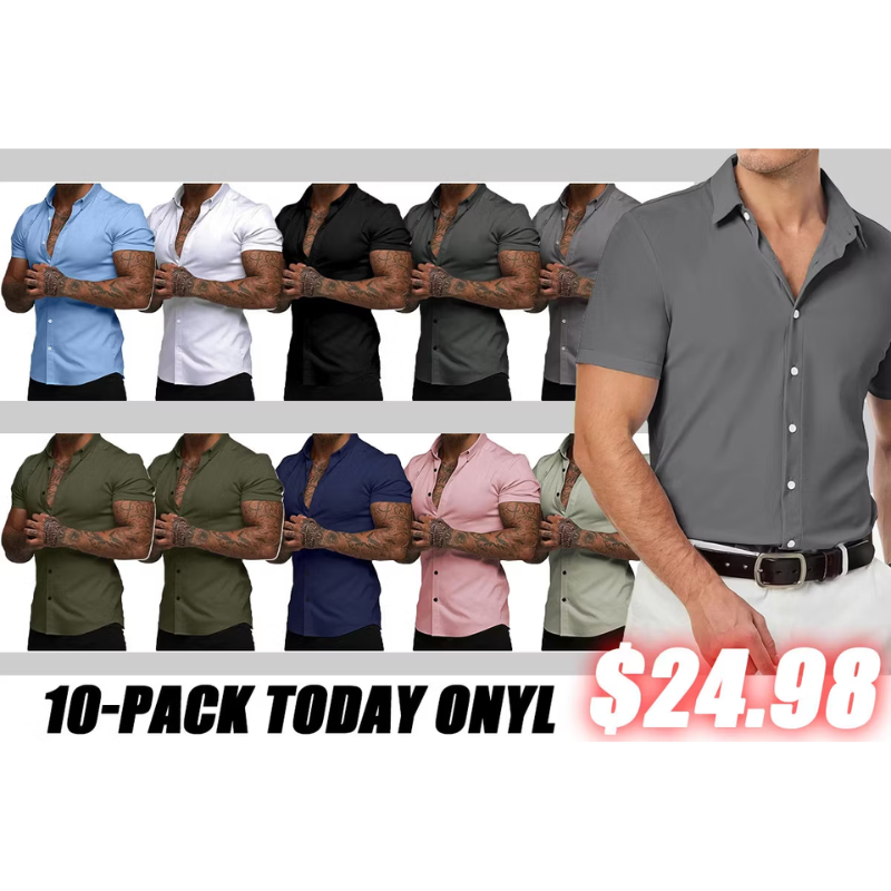 Men's Short Sleeve Dress Shirts Casual Button Down Wrinkle-Free Shirt