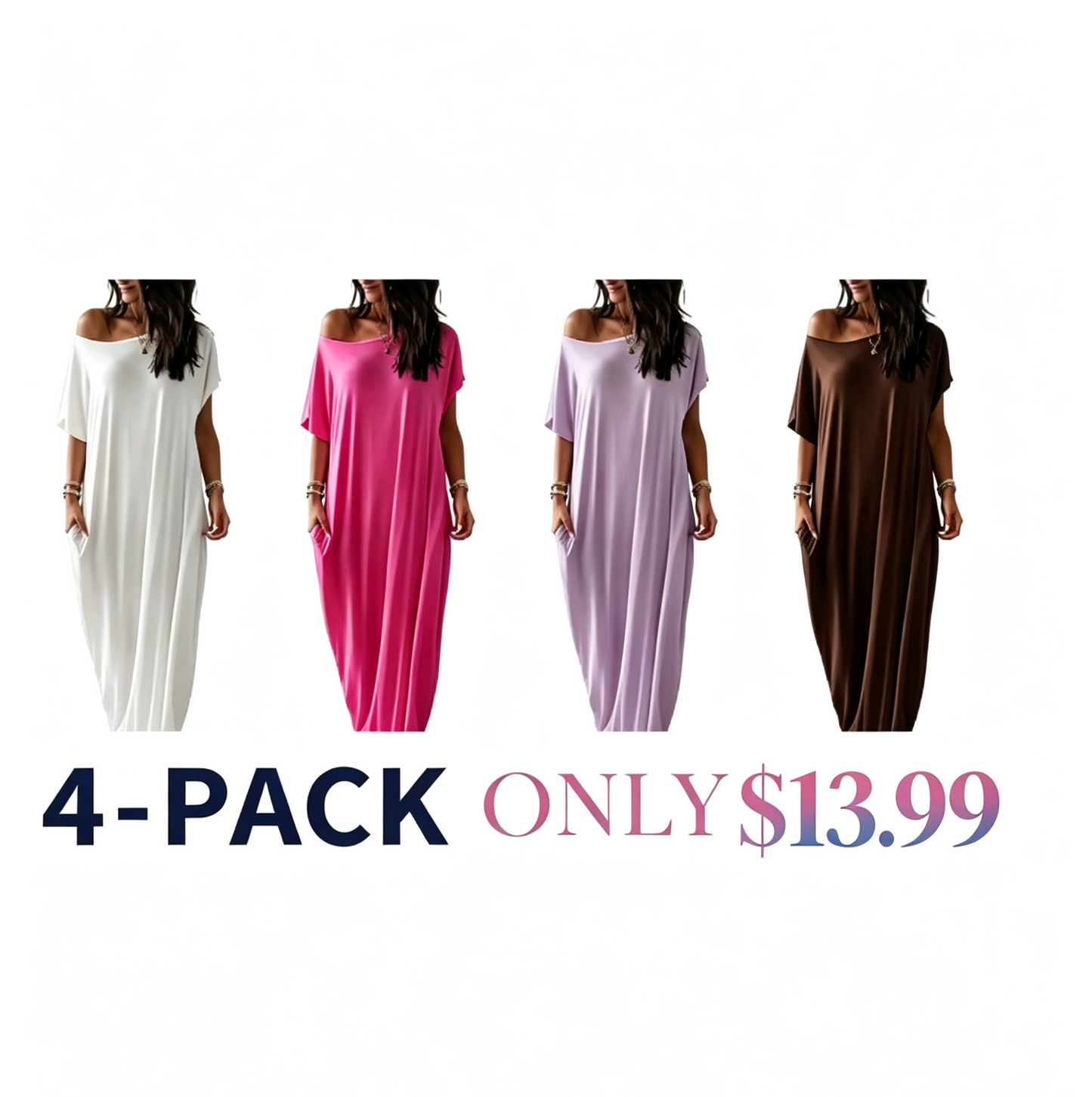 Women's Basic Solid Color Batwing Sleeve Loungewear Dress