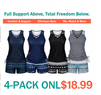 ⏰LAST DAY 90% OFF - Women's 2-Piece Tummy Control Tankini Set with Built-In Bra – Flattering Boho Swimwear with Shorts