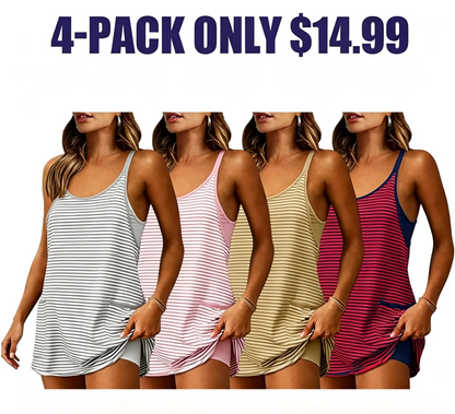 Women's Summer Athletic Mini Dress Sleeveless V Neck Built-in Shorts