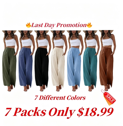 Women's Cotton Linen Summer Palazzo Pants Flowy Wide Leg Beach Trousers with Pockets