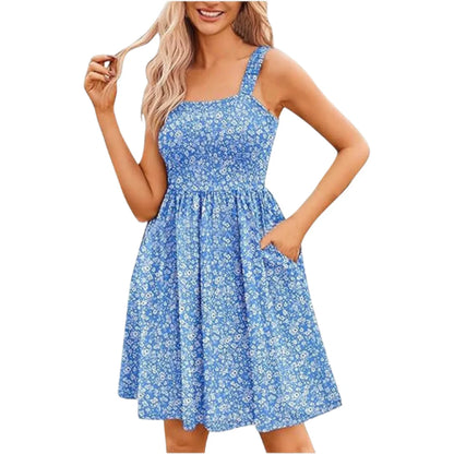 Women's Floral Square Neck Sleeveless Casual Dress with PocketsDresses Sundress🌸