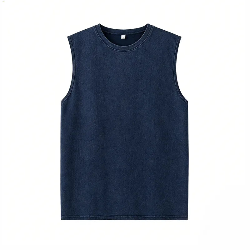 Men’s Vintage Acid-Wash Cotton Sleeveless Tank Top — Perfect for Gym Workouts, Sports & Beach Casual Wear