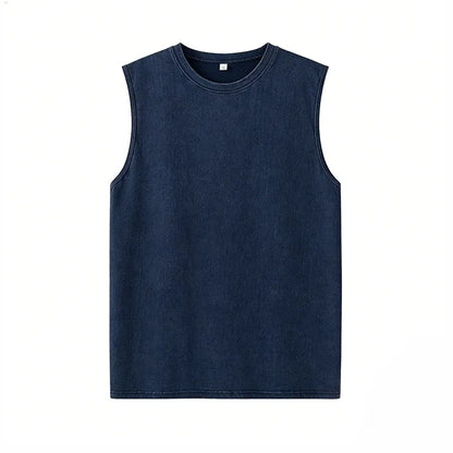 Men’s Vintage Acid-Wash Cotton Sleeveless Tank Top — Perfect for Gym Workouts, Sports & Beach Casual Wear