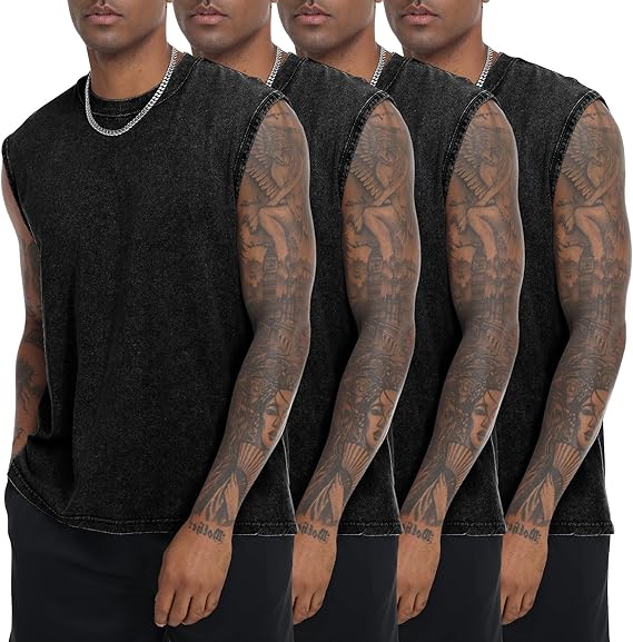 Men’s Vintage Acid-Wash Cotton Sleeveless Tank Top — Perfect for Gym Workouts, Sports & Beach Casual Wear