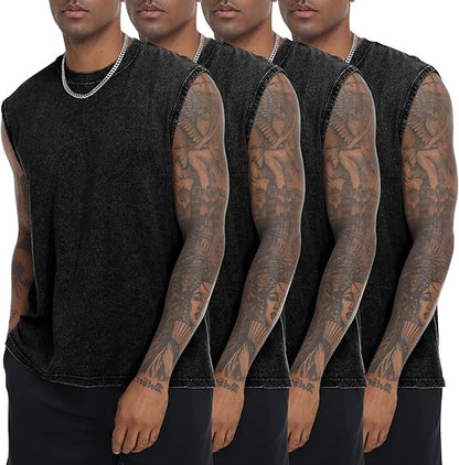 Men’s Vintage Acid-Wash Cotton Sleeveless Tank Top — Perfect for Gym Workouts, Sports & Beach Casual Wear