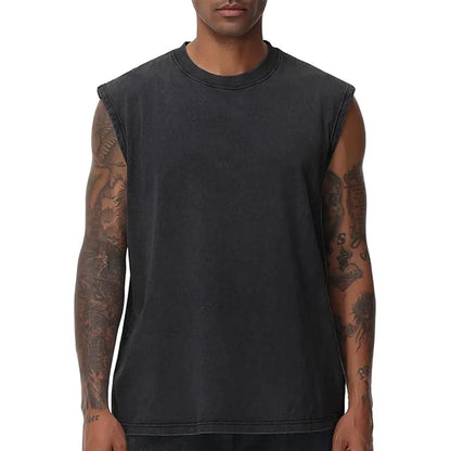 Men’s Vintage Acid-Wash Cotton Sleeveless Tank Top — Perfect for Gym Workouts, Sports & Beach Casual Wear