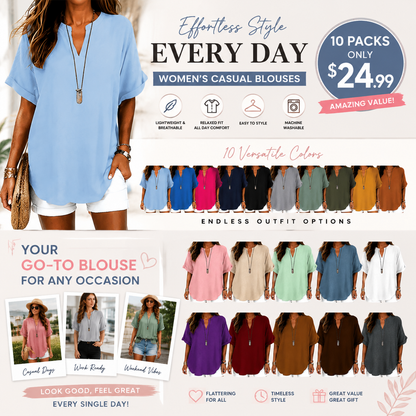 ⏰Final 3 hours 80% OFF🔥Women's Plain Short Sleeve Blouse, Casual Solid Color Top for Daily Wear, Ladies Clothes for All Seasons