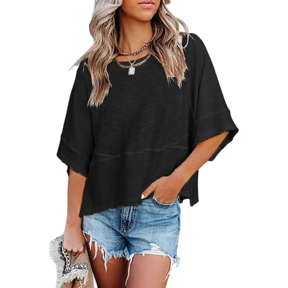 🌸Women's Crewneck Batwing Half Sleeve Top