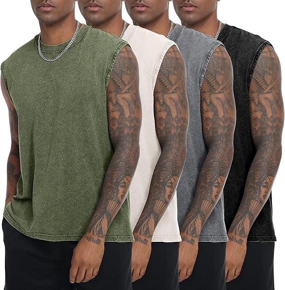 Men’s Vintage Acid-Wash Cotton Sleeveless Tank Top — Perfect for Gym Workouts, Sports & Beach Casual Wear