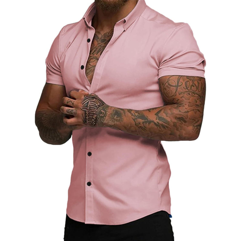 Men's Short Sleeve Dress Shirts Casual Button Down Wrinkle-Free Shirt