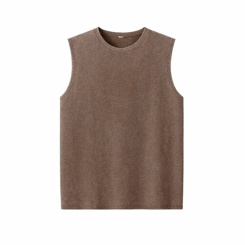 Men’s Vintage Acid-Wash Cotton Sleeveless Tank Top — Perfect for Gym Workouts, Sports & Beach Casual Wear