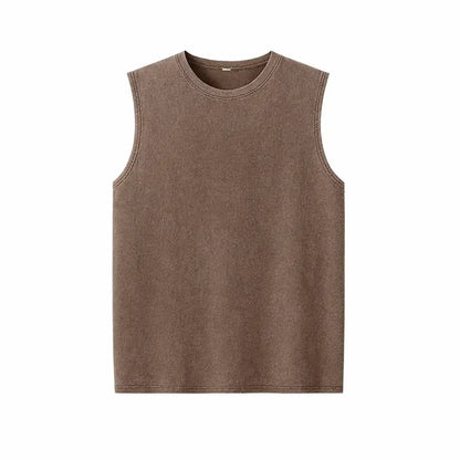 Men’s Vintage Acid-Wash Cotton Sleeveless Tank Top — Perfect for Gym Workouts, Sports & Beach Casual Wear