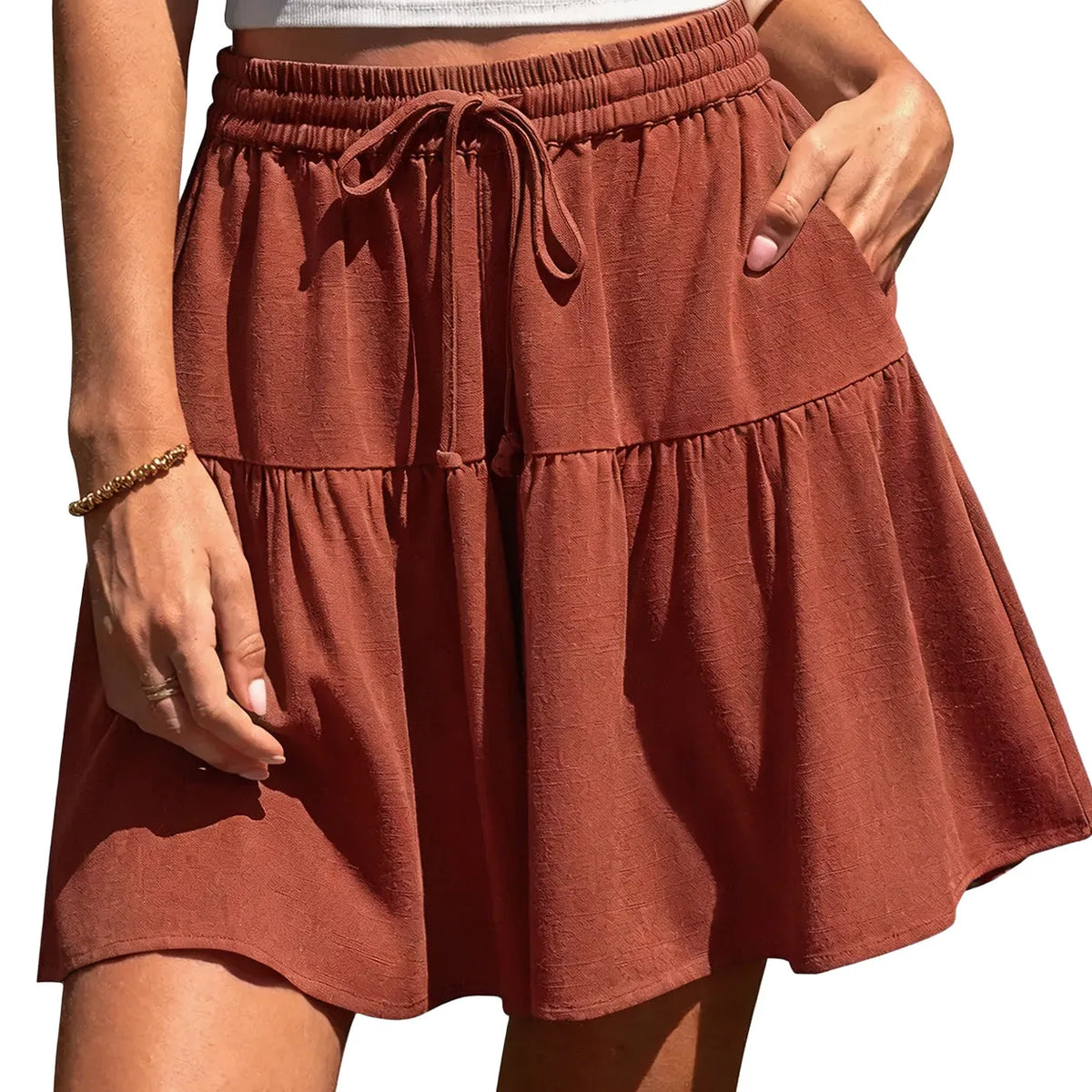 Women's Linen Blend Wide Leg Flowy Culotte Shorts Drawstring Loose Fit Summer Casual Lightweight Comfy Vacation Wear