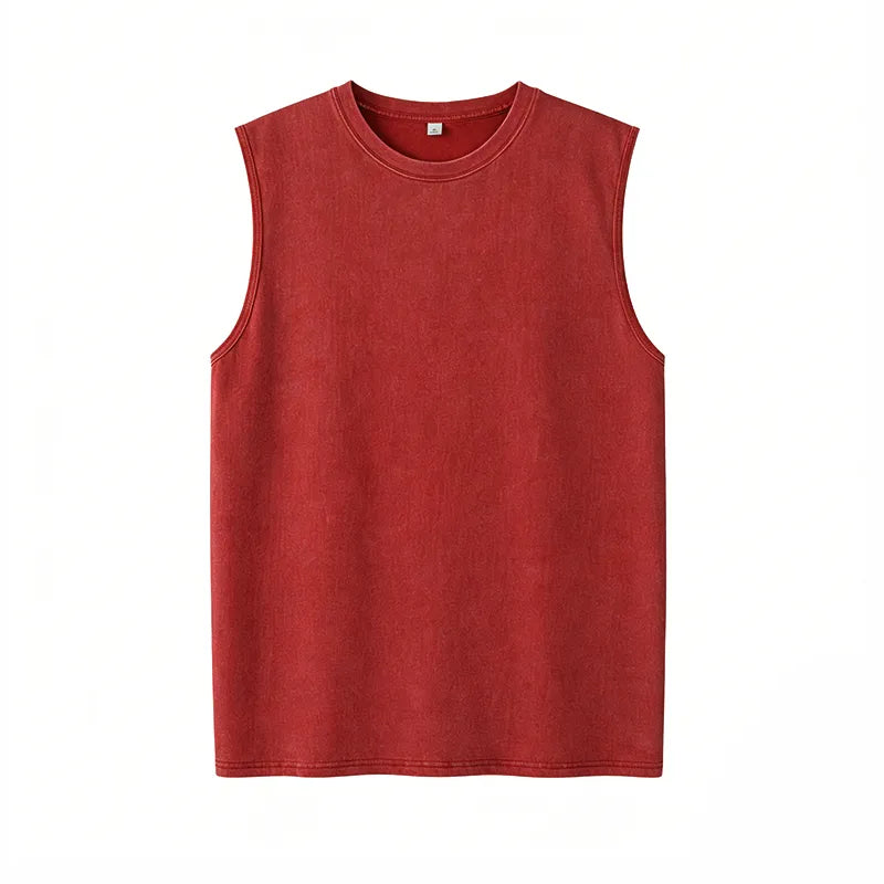 Men’s Vintage Acid-Wash Cotton Sleeveless Tank Top — Perfect for Gym Workouts, Sports & Beach Casual Wear