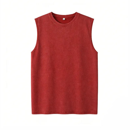 Men’s Vintage Acid-Wash Cotton Sleeveless Tank Top — Perfect for Gym Workouts, Sports & Beach Casual Wear