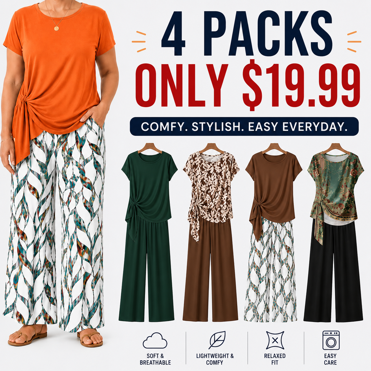 Women's Casual Printed Necktie Shirt and Loose Straight Pants Two-Piece Set