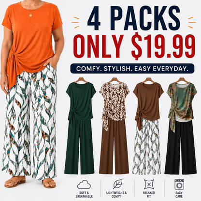Women's Casual Printed Necktie Shirt and Loose Straight Pants Two-Piece Set