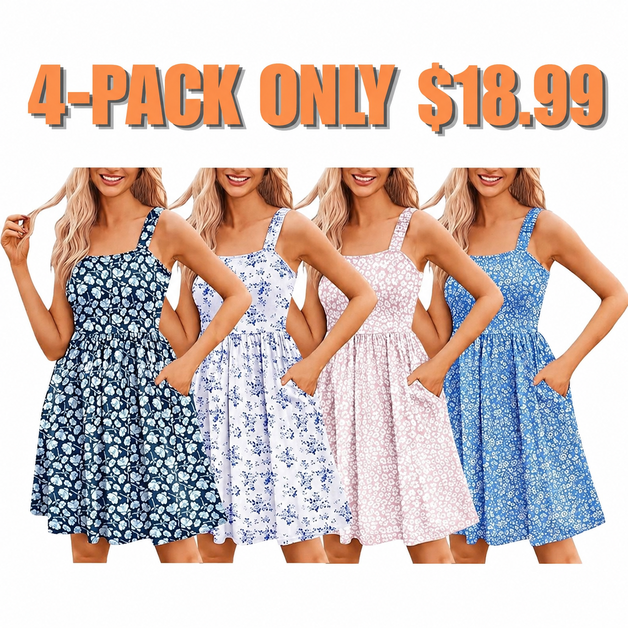 Women's Floral Square Neck Sleeveless Casual Dress with PocketsDresses Sundress🌸