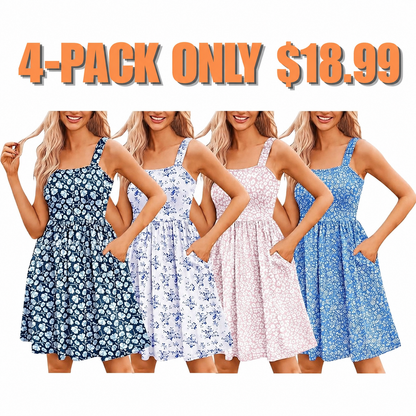 Women's Floral Square Neck Sleeveless Casual Dress with PocketsDresses Sundress🌸