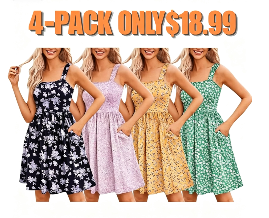 Women's Floral Square Neck Sleeveless Casual Dress with PocketsDresses Sundress🌸