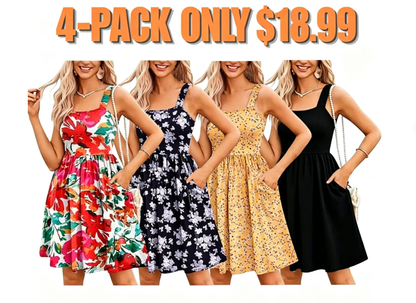 Women's Floral Square Neck Sleeveless Casual Dress with PocketsDresses Sundress🌸