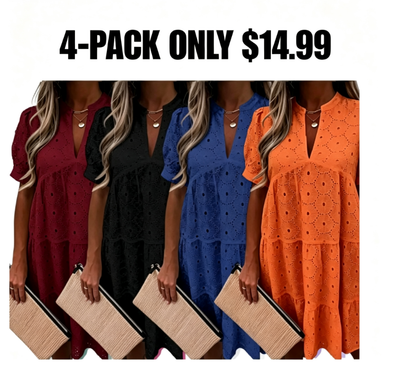 Women's Summer Lace Eyelet V-Neck Babydoll Dress