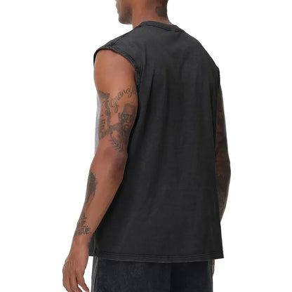 Men’s Vintage Acid-Wash Cotton Sleeveless Tank Top — Perfect for Gym Workouts, Sports & Beach Casual Wear