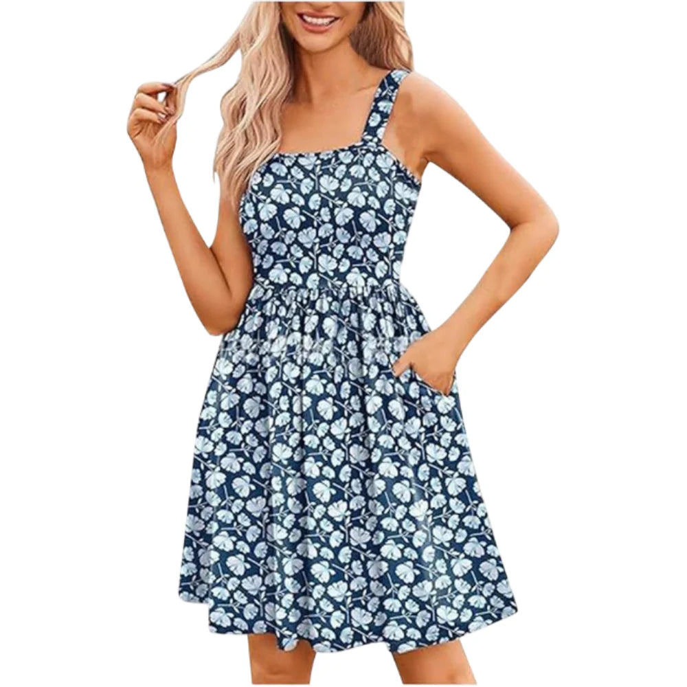 Women's Floral Square Neck Sleeveless Casual Dress with PocketsDresses Sundress🌸