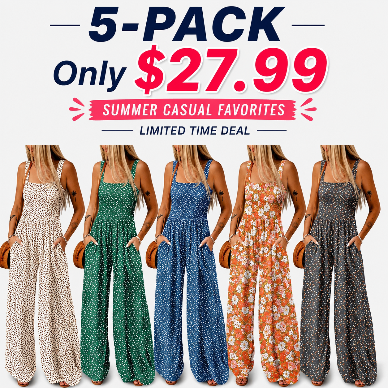 Women’s Casual Print Sleeveless Overalls Jumpsuits