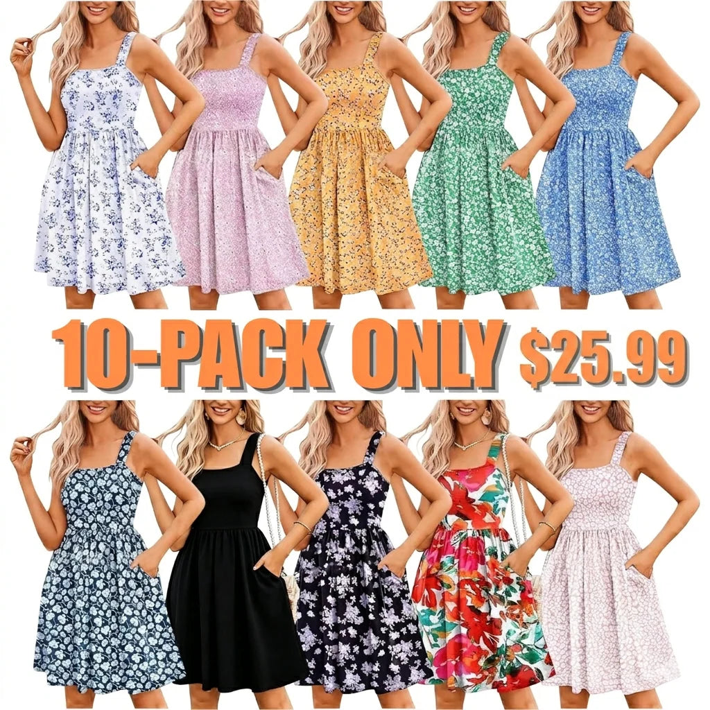 Women's Floral Square Neck Sleeveless Casual Dress with PocketsDresses Sundress🌸