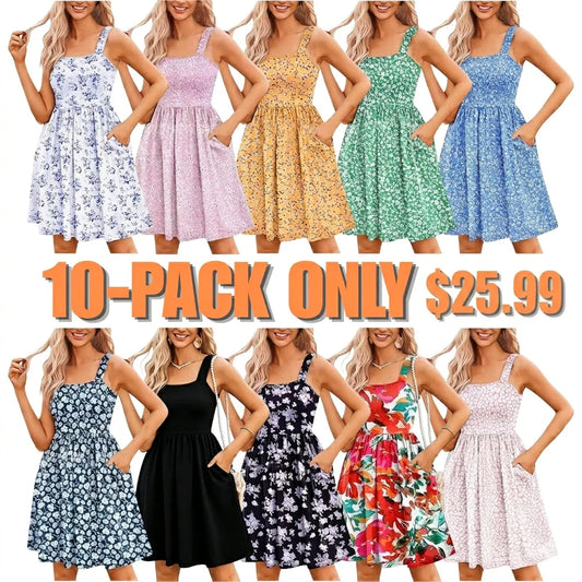Women's Floral Square Neck Sleeveless Casual Dress with PocketsDresses Sundress🌸