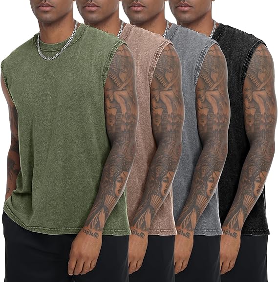 Men’s Vintage Acid-Wash Cotton Sleeveless Tank Top — Perfect for Gym Workouts, Sports & Beach Casual Wear