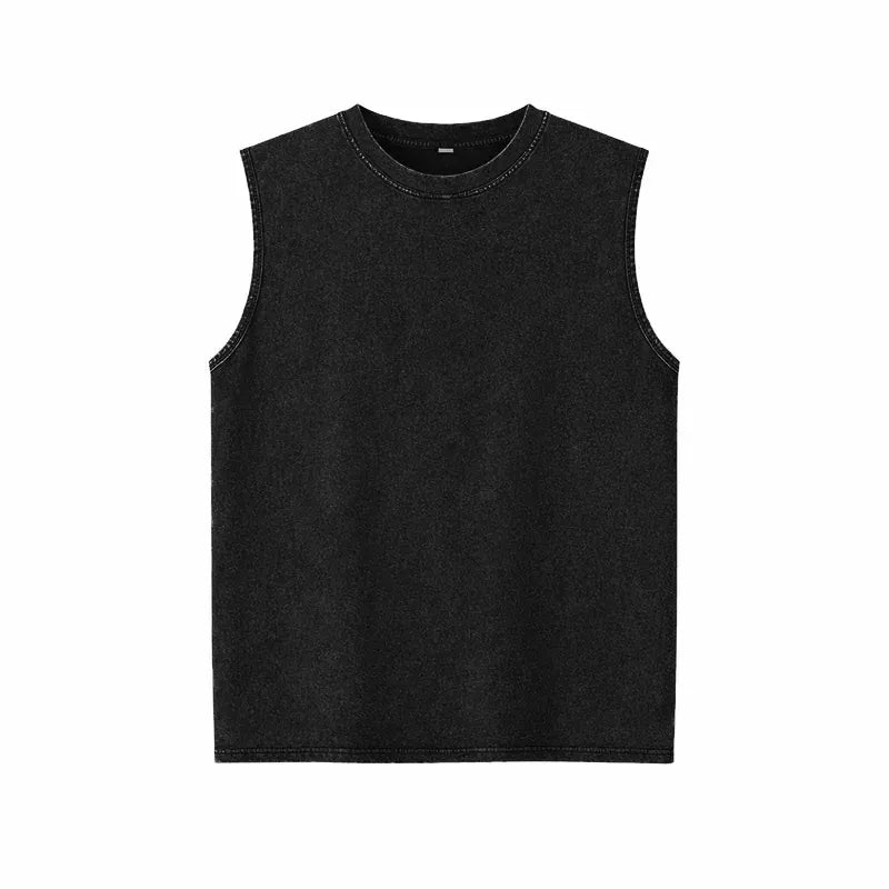 Men’s Vintage Acid-Wash Cotton Sleeveless Tank Top — Perfect for Gym Workouts, Sports & Beach Casual Wear