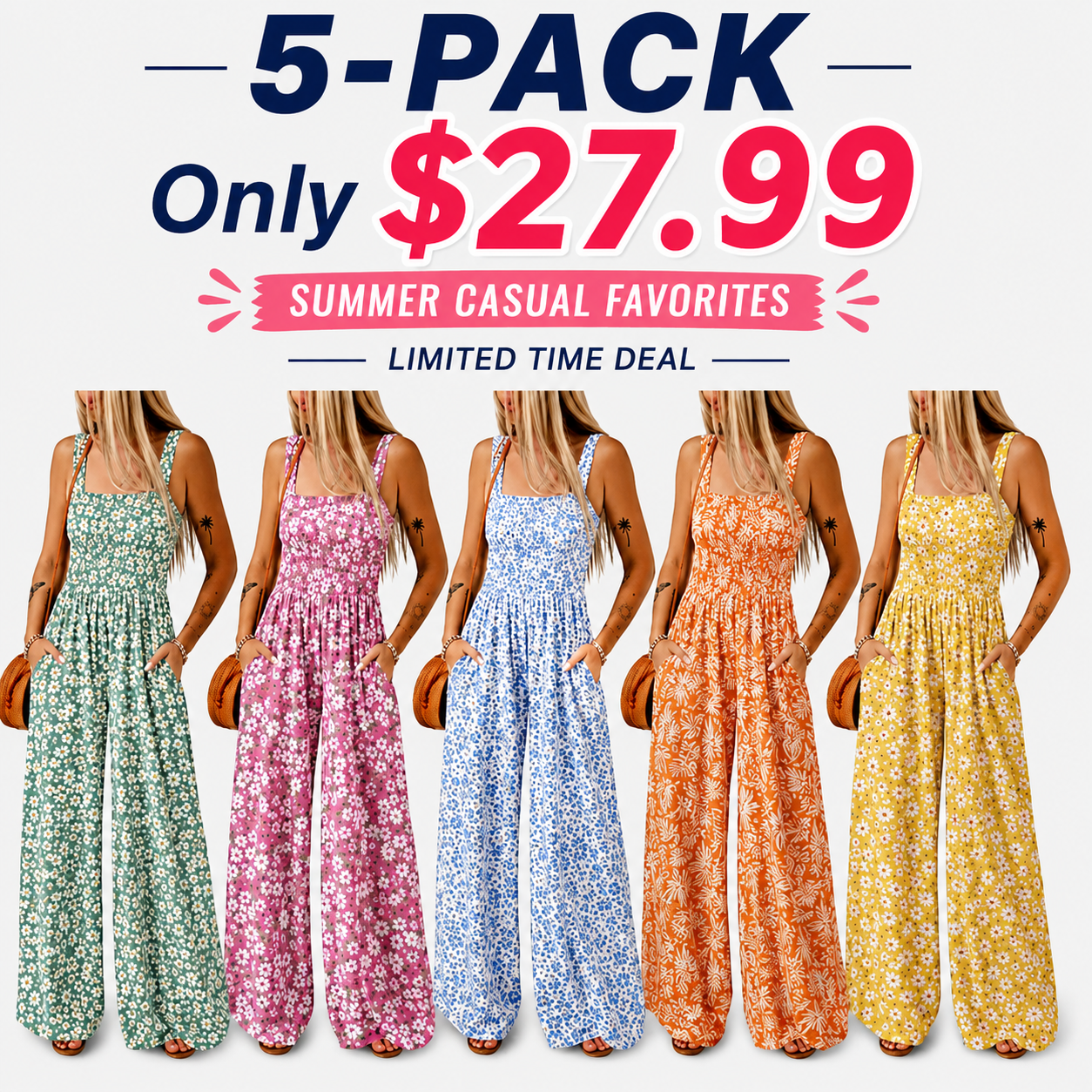 Women’s Casual Print Sleeveless Overalls Jumpsuits