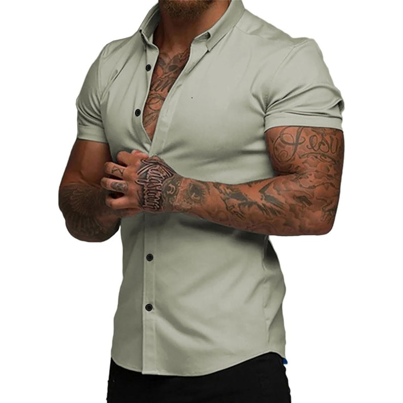 Men's Short Sleeve Dress Shirts Casual Button Down Wrinkle-Free Shirt