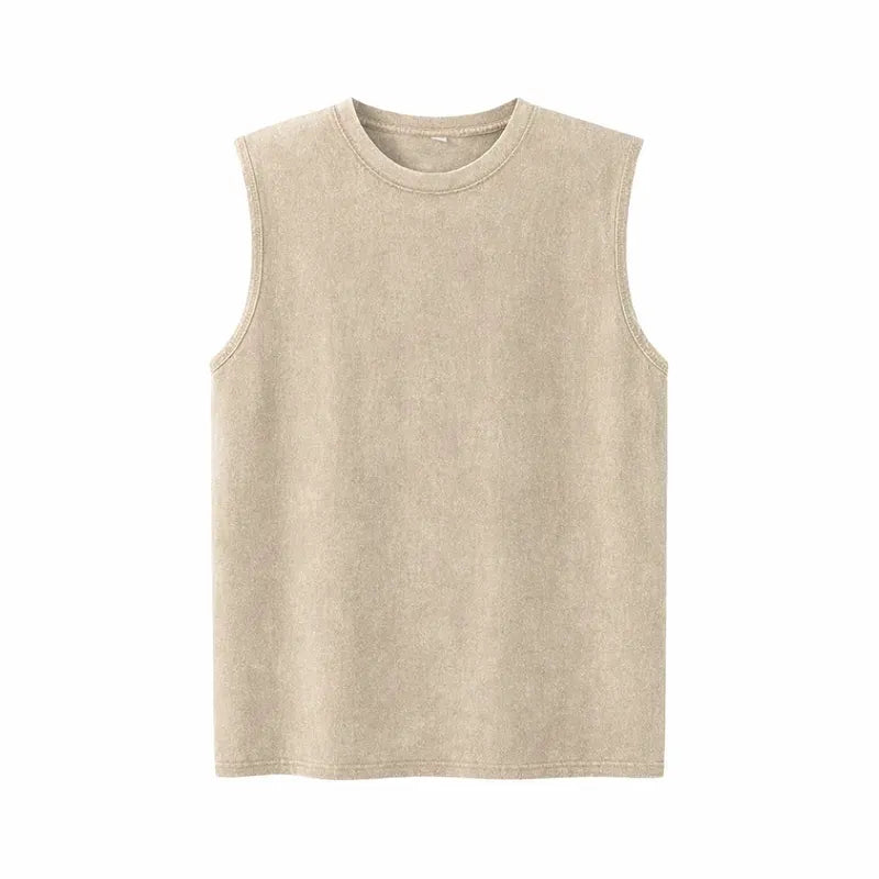 Men’s Vintage Acid-Wash Cotton Sleeveless Tank Top — Perfect for Gym Workouts, Sports & Beach Casual Wear