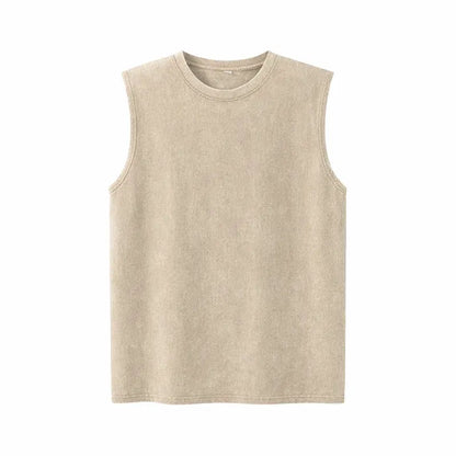 Men’s Vintage Acid-Wash Cotton Sleeveless Tank Top — Perfect for Gym Workouts, Sports & Beach Casual Wear