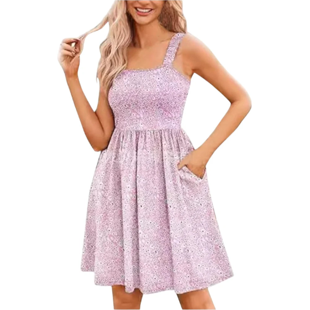 Women's Floral Square Neck Sleeveless Casual Dress with PocketsDresses Sundress🌸